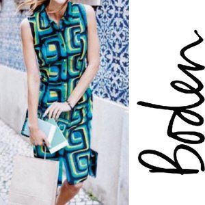 Boden Blue and Green Geometric Midi Dress